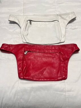 Via Spiga Red and White Italian Leather Waist Bag Set